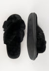 รองเท้าแตะขนเฟอร์ - Cross Straps Plush Faux Fur Rubber Sole House Slipper