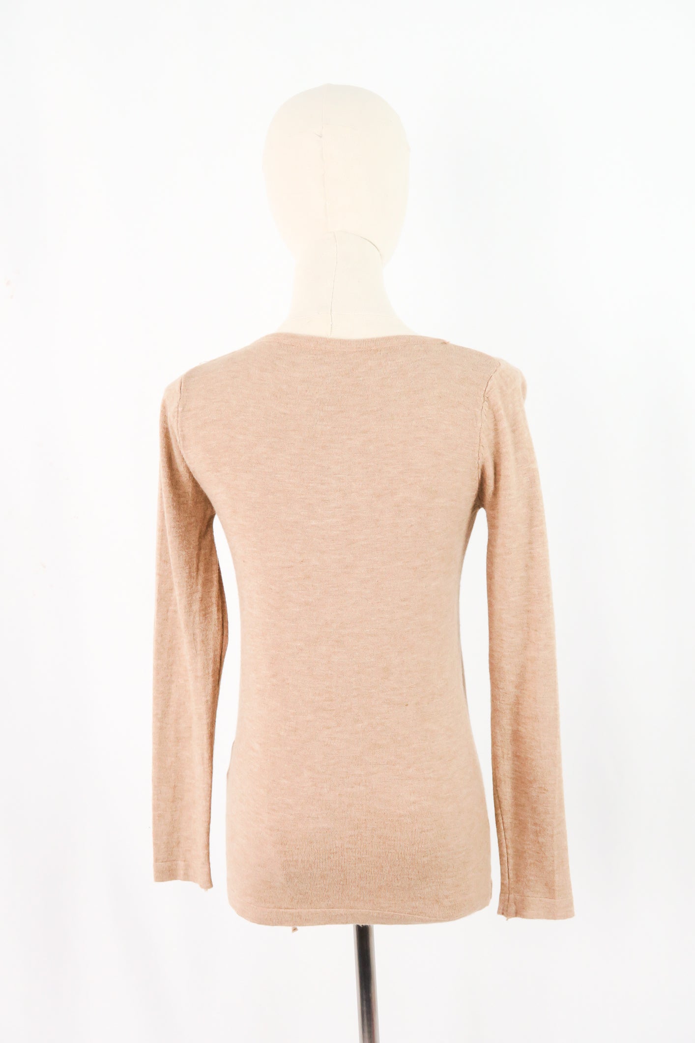 เสื้อไหมพรม เสื้อสเวตเตอร์ แขนยาว รูดหน้า - Women's Basic Round Neck Side Split Loose Long Sleeve Knit Sweater