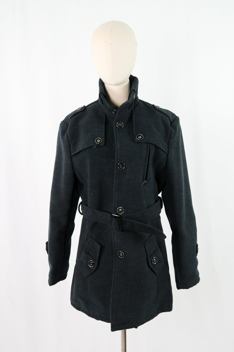 เสื้อโค้ทผ้าวูลกันหนาว  - Double-Breasted Woolen Coat with Belt