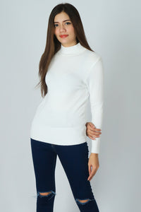 เสื้อไหมพรมคอสูงแขนยาวแบบบาง - Mock Neck Knit Sweater