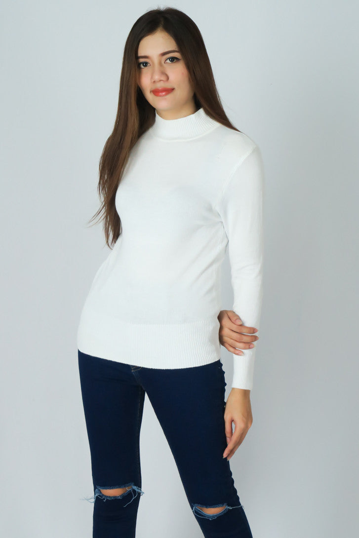 เสื้อไหมพรมคอสูงแขนยาวแบบบาง - Mock Neck Knit Sweater