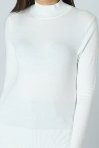 เสื้อไหมพรมคอสูงแขนยาวแบบบาง - Mock Neck Knit Sweater