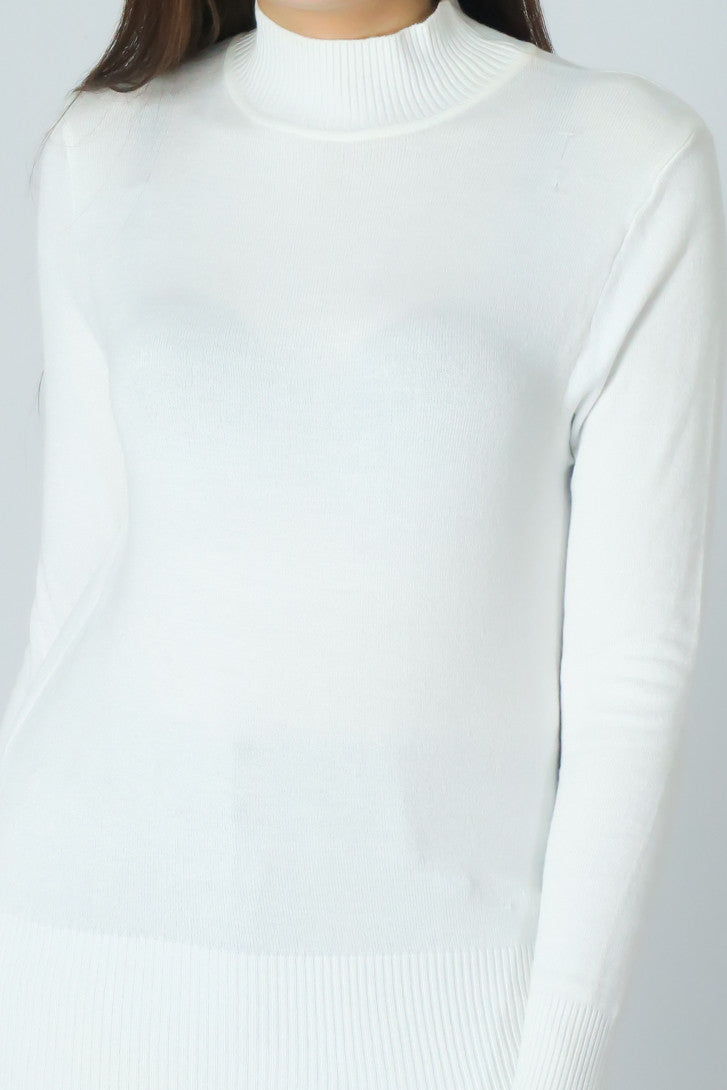 เสื้อไหมพรมคอสูงแขนยาวแบบบาง - Mock Neck Knit Sweater