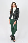 เสื้อแจ็กเก็ตหลังคาดเข็มขัด - Rider PU Belted Biker Jacket