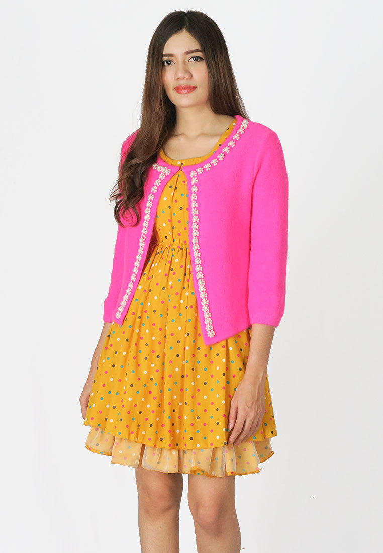 เสื้อคลุมไหมพรมตัวสั้นแต่งมุกแถว - Crop Knit Wool Cardigan with Pearl Row