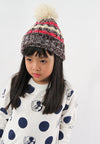 หมวกไหมพรมโบฮีเมียนลายเส้นมีปอม - Bohemian Stripe Crochet Knit Slouchy Pom Pom Beanie Winter Hat
