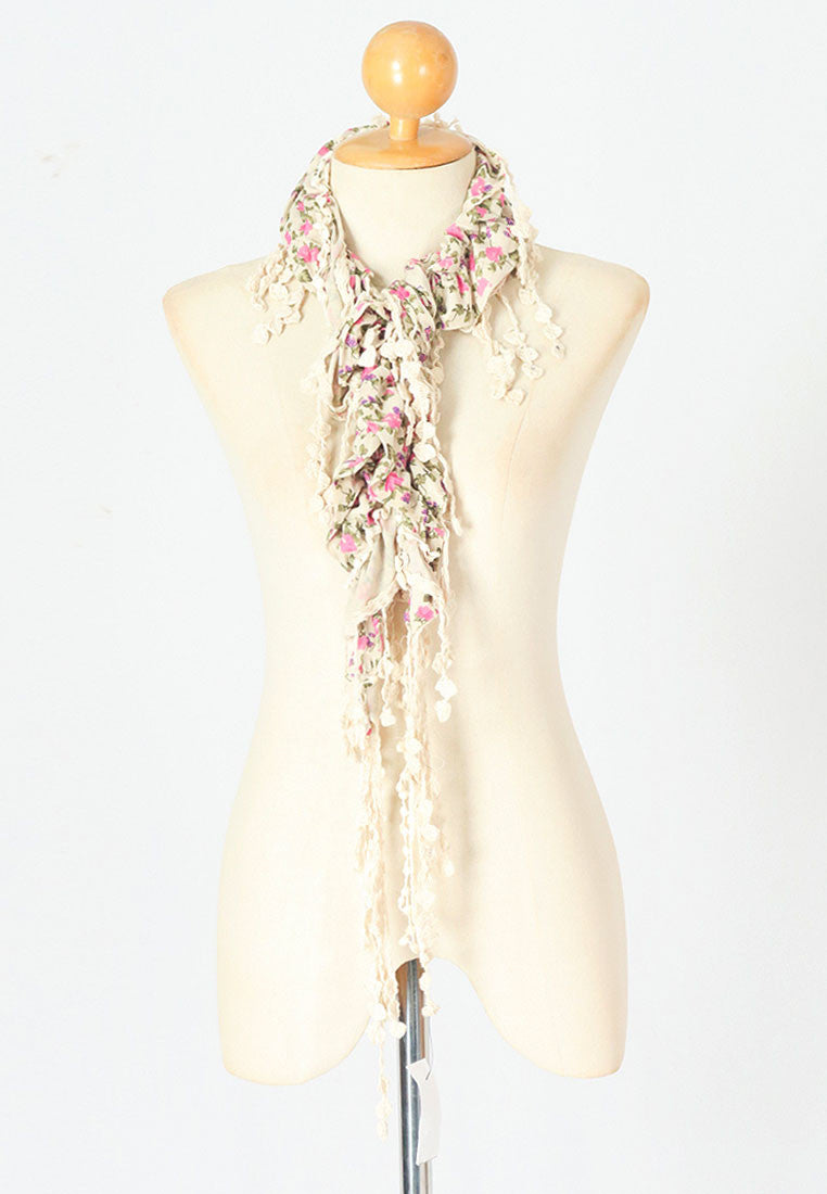 ผ้าพันคอลาย ดอกแต่งลูกไม้ - Fringes Lace Scarf