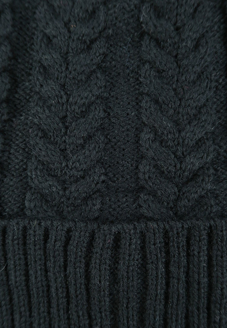 หมวกไหมพรมถักลายเปีย บุขนด้านใน H012- Unisex Cable Knit Fleece Lining Knit Beanie Ski Hat