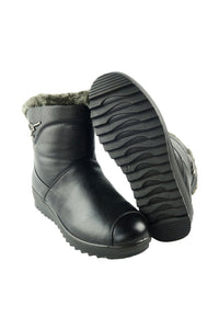 รองเท้าบูทหนังแต่งขน กันหิมะ กันน้ำ- Faux Fux Patent Leather Ankle Boots