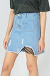 กระโปรงยีนส์สั้นตาข่าย - Ripped Mini Denim Skirt