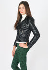 เสื้อแจ็กเก็ตหลังคาดเข็มขัด - Rider PU Belted Biker Jacket