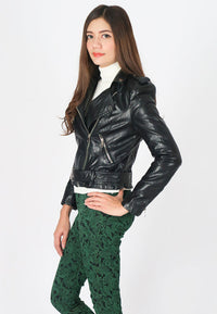 เสื้อแจ็กเก็ตหลังคาดเข็มขัด - Rider PU Belted Biker Jacket