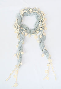 ผ้าพันคอแต่งพู่ลูกไม้ - Tassel Leafy Lace Scarf