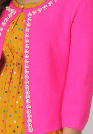 เสื้อคลุมไหมพรมตัวสั้นแต่งมุกแถว - Crop Knit Wool Cardigan with Pearl Row