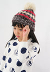 หมวกไหมพรมโบฮีเมียนลายเส้นมีปอม - Bohemian Stripe Crochet Knit Slouchy Pom Pom Beanie Winter Hat