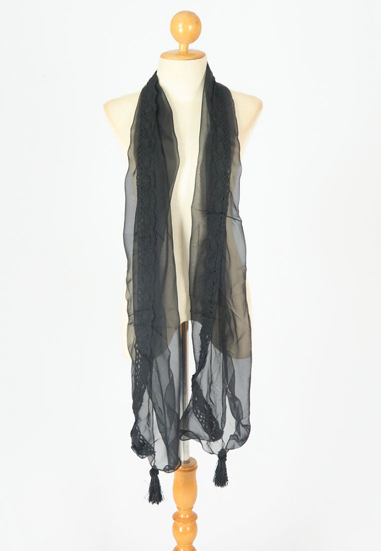 ผ้าพันคอชีฟองแต่งพู่ - Chiffon Lightweight Scarf with Tassels