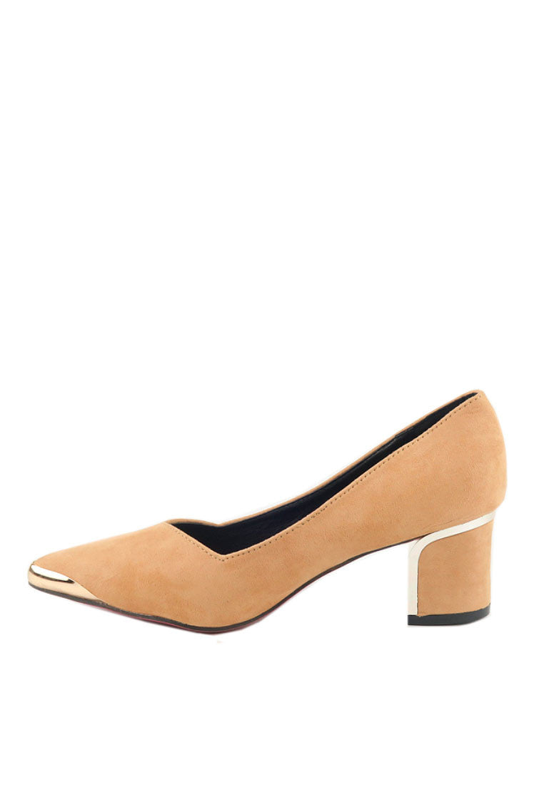 รองเท้าคัตชูหัวแหลม  - Golden Chunky Heels Pump Shoes