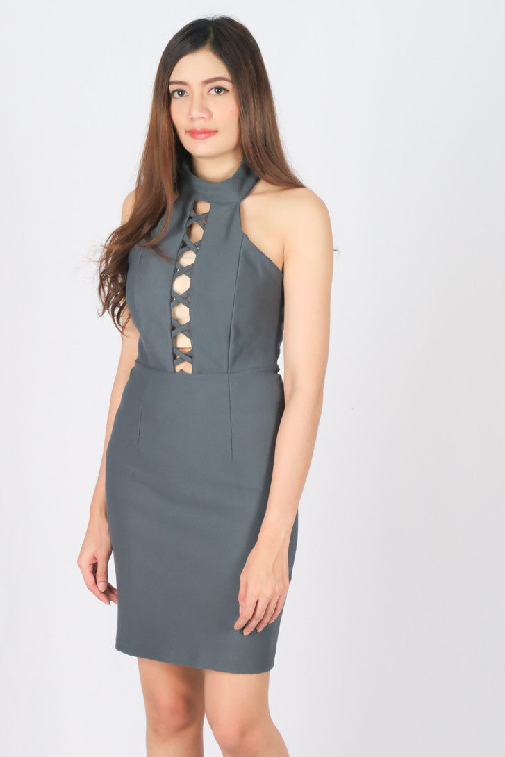 เดรสเข้ารูป - Sleeveless Choker Bodycon Midi Dress