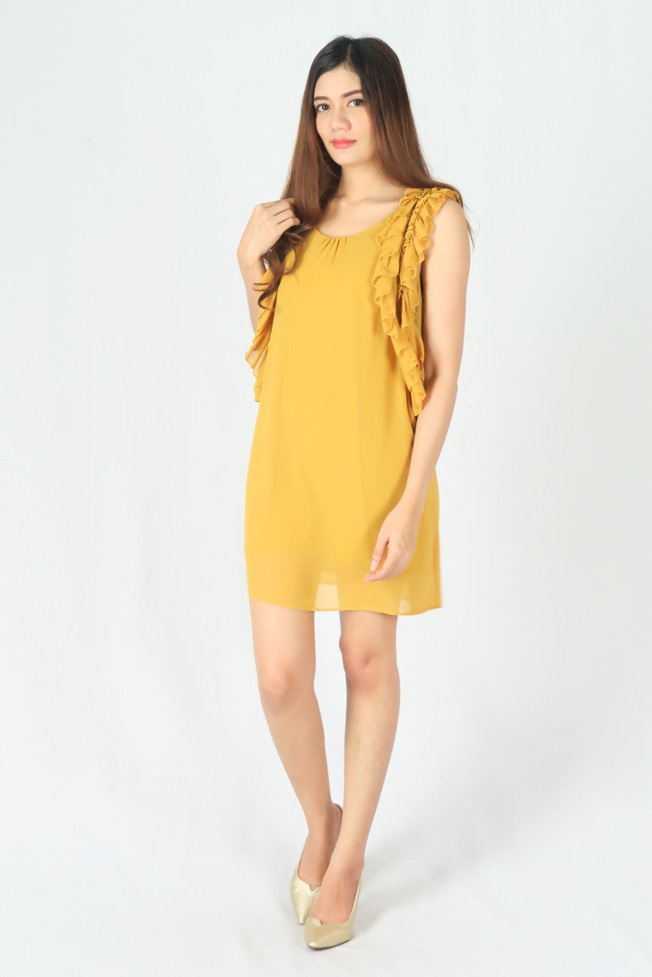 เดรสสั้นแต่งระบายแขน - Casual Mini Chiffon Dress