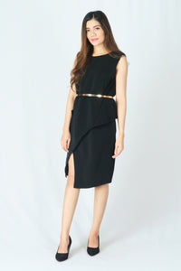 เดรสคอกลมเเขนในตัว - Sleeveless Chiffon Midi Dress