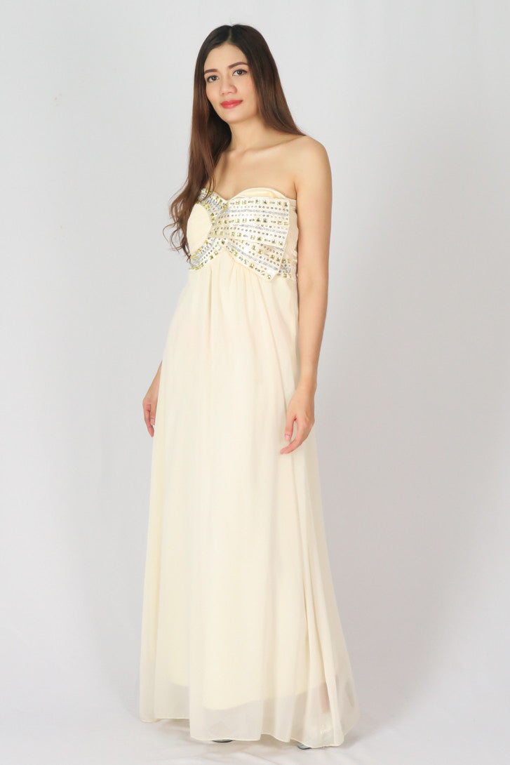 ชุดราตรีเกาะเเต่งเพชร - Strapless Prom Evening Dress