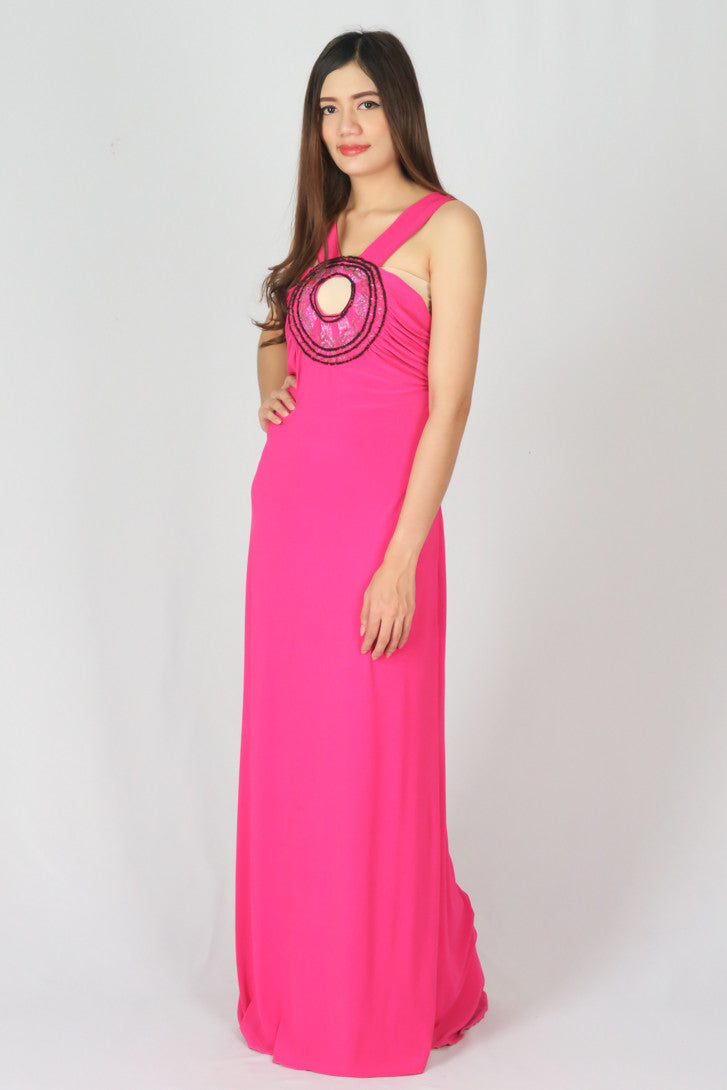 ชุดราตรียาว - Jersey Sequin Trim Evening Maxi Dress