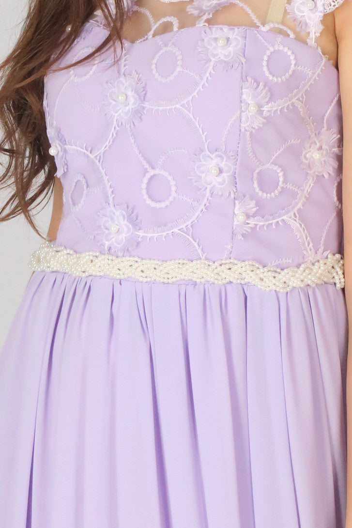 ชุดราตรียาว - Lace Cap Sleeve Evening Party Maxi Dress