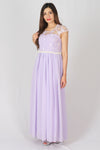 ชุดราตรียาว - Lace Cap Sleeve Evening Party Maxi Dress