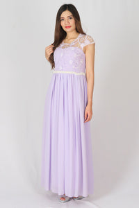 ชุดราตรียาว - Lace Cap Sleeve Evening Party Maxi Dress