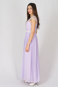 ชุดราตรียาว - Lace Cap Sleeve Evening Party Maxi Dress