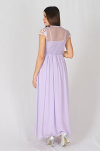 ชุดราตรียาว - Lace Cap Sleeve Evening Party Maxi Dress