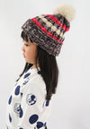 หมวกไหมพรมโบฮีเมียนลายเส้นมีปอม - Bohemian Stripe Crochet Knit Slouchy Pom Pom Beanie Winter Hat