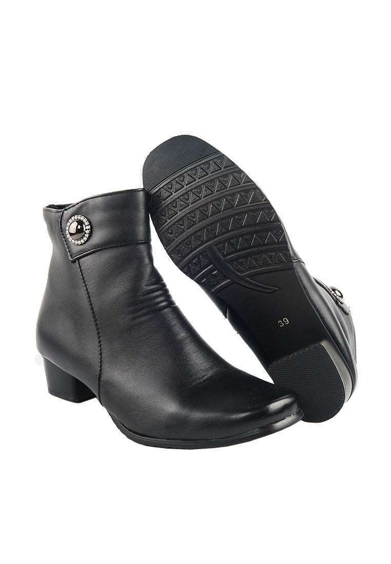 รองเท้าบู๊ทหนัง S276 - Low-Heels Flat Leather Ankle Boots