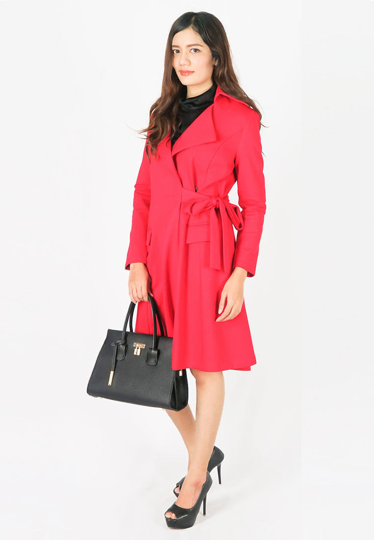 เสื้อโค้ทผ้าวูลกันหนาว - Double-Breasted Woolen Coat with Belt