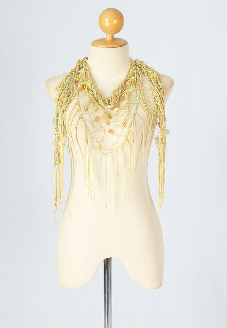 ผ้าพันคอแต่งพู่ - Tassel Leafy Lace Scarf