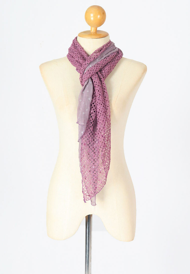ผ้าพันคอปักลายผสมลายถัก - Shawl Lace Embroidered Scarf