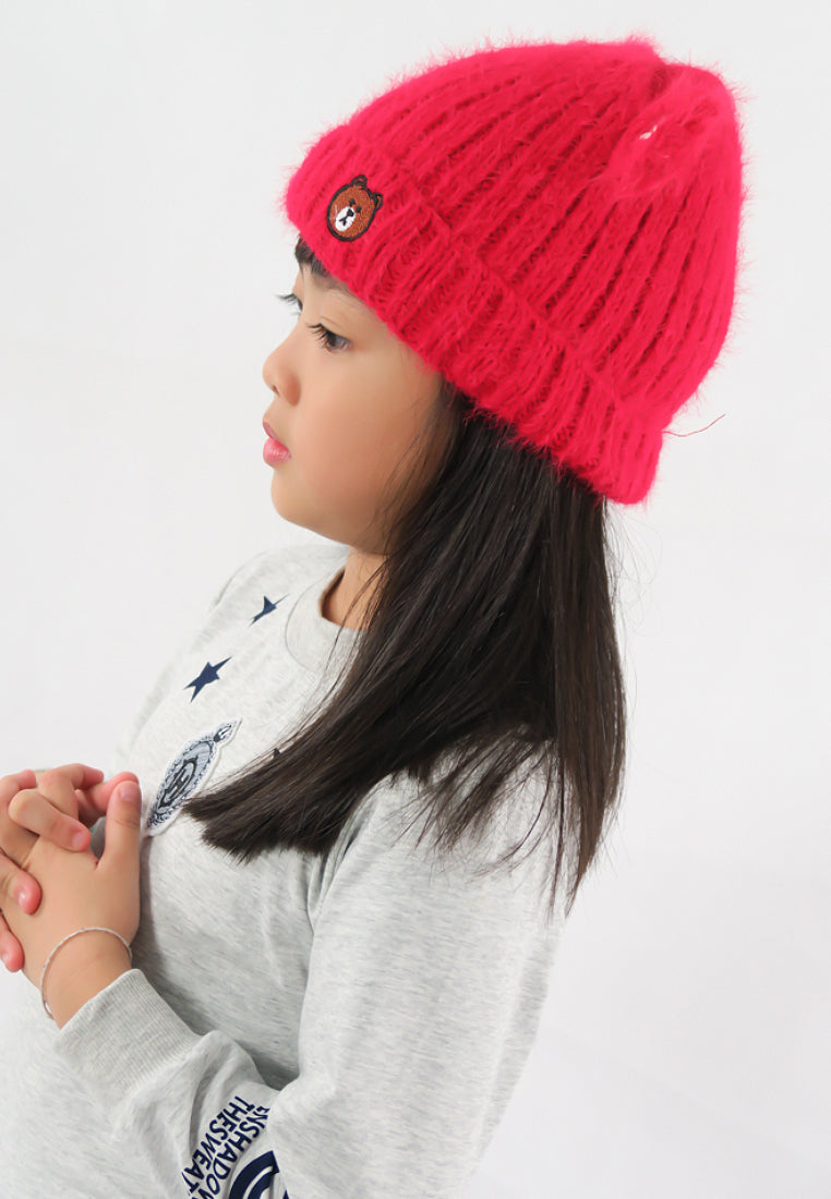 หมวกไหมพรม ทรงบินนี่แต่งหูแบบหนา บุขนด้านใน สำหรับเด็ก - Kids Bear Ears Crochet Eyelash Fur Fleece Lined Knit Hat