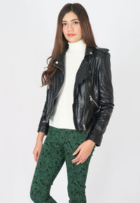 เสื้อแจ็กเก็ตหลังคาดเข็มขัด - Rider PU Belted Biker Jacket