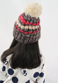 หมวกไหมพรมโบฮีเมียนลายเส้นมีปอม - Bohemian Stripe Crochet Knit Slouchy Pom Pom Beanie Winter Hat