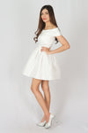 เดรสสั้นเปิดไหล่ทรงเอ - Off The Shoulder Pleated Prom Mini Dress