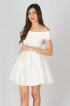 เดรสสั้นเปิดไหล่ทรงเอ - Off The Shoulder Pleated Prom Mini Dress