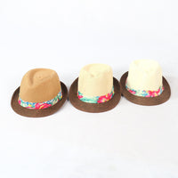 หมวกสานปานามาปีกสั้นแถบลาย - Two Tone Summer Hat with Floral Band