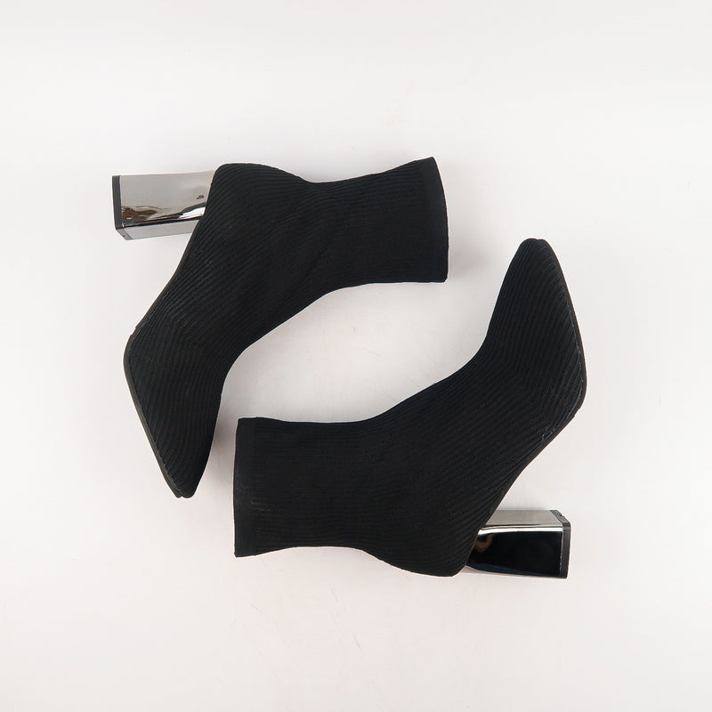 รองเท้าบูทแฟชั่นส้นสูง - Pointed Toe Mid Heel Ankle Boots