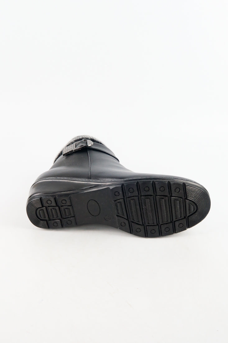 รองเท้าบูทหนังแต่งขน รุ่น 512 - Faux Fux Patent Leather Ankle Boots