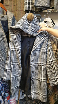 Classic Plaid Double-Breasted Woolen Coat