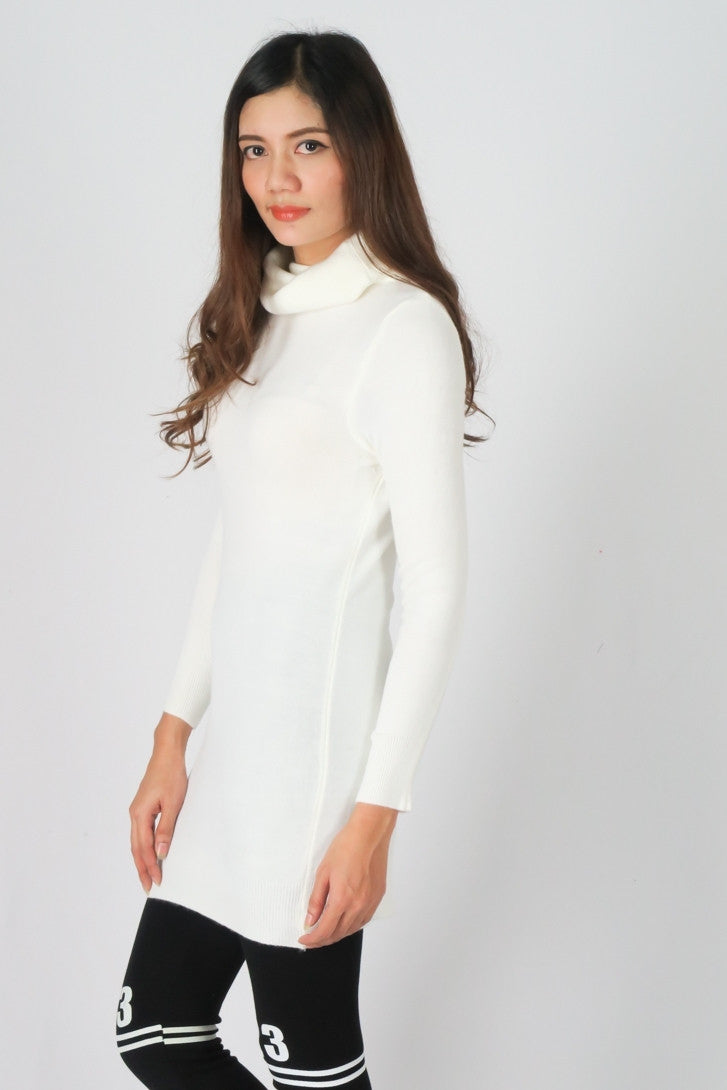 เสื้อไหมพรมคอเต่าทรงยาว No.8742- Basic Slim Turtleneck Long Sweater
