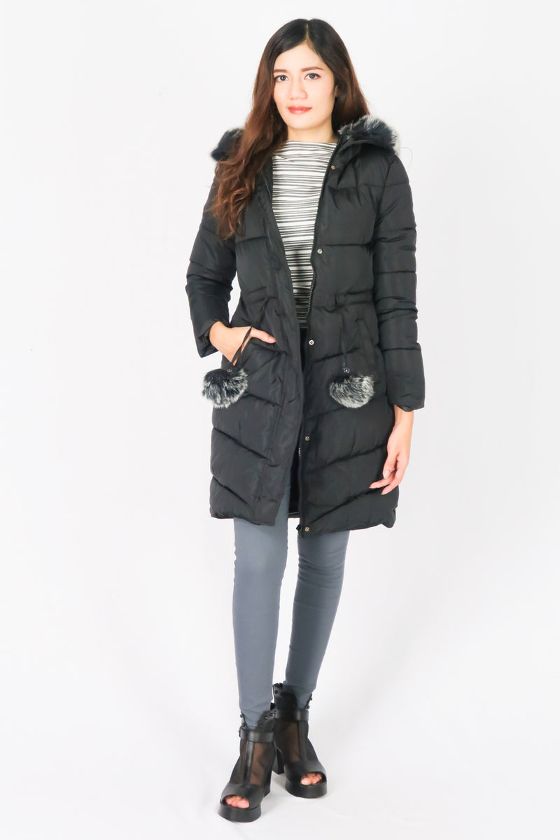 เสื้อโค้ทดาวน์กันหนาวทรงยาว รุ่น 808 - Long Puffer Down Coat Parka With Fur Hood
