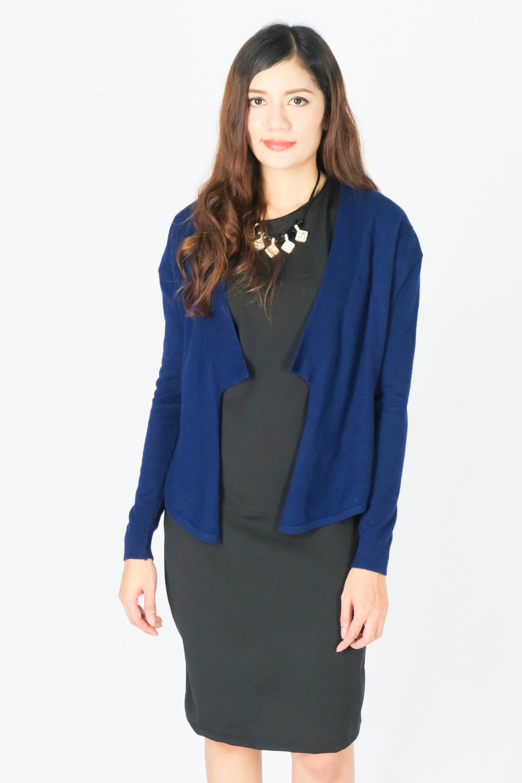 เสื้อคลุมคาร์ดิแกน - Open Front Asymmetrical Hem Knit Cardigan