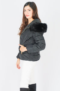 เสื้อโค้ทดาวน์กันหนาวมีฮู้ดขนสัตว์ - Short Parka Fuffer Down Coat With Fur Hood