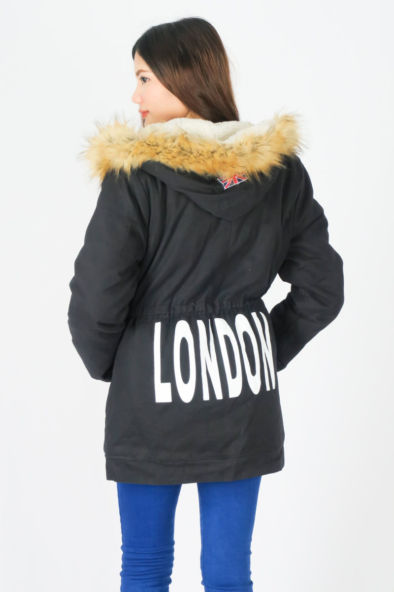 เสื้อโค้ทปาร์เกอะแต่งขนทรงเบสิค - London Faux Fur Lined Parkas Hooded Coats
